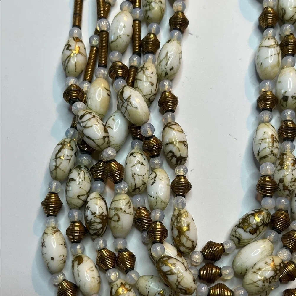 Original By Robert Vintage Brass & Art Glass Beaded Multi Strand Necklace - Picture 6 of 10